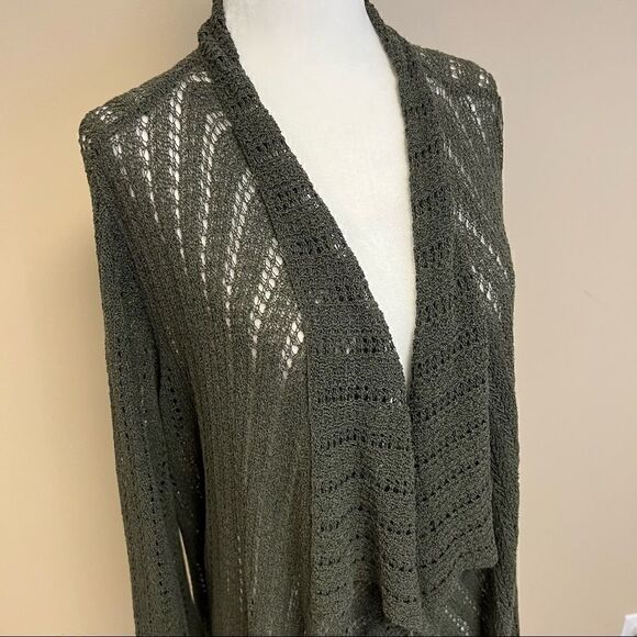 👠Coldwater Creek olive green open knit cardigan. Med - Picture 2 of 7